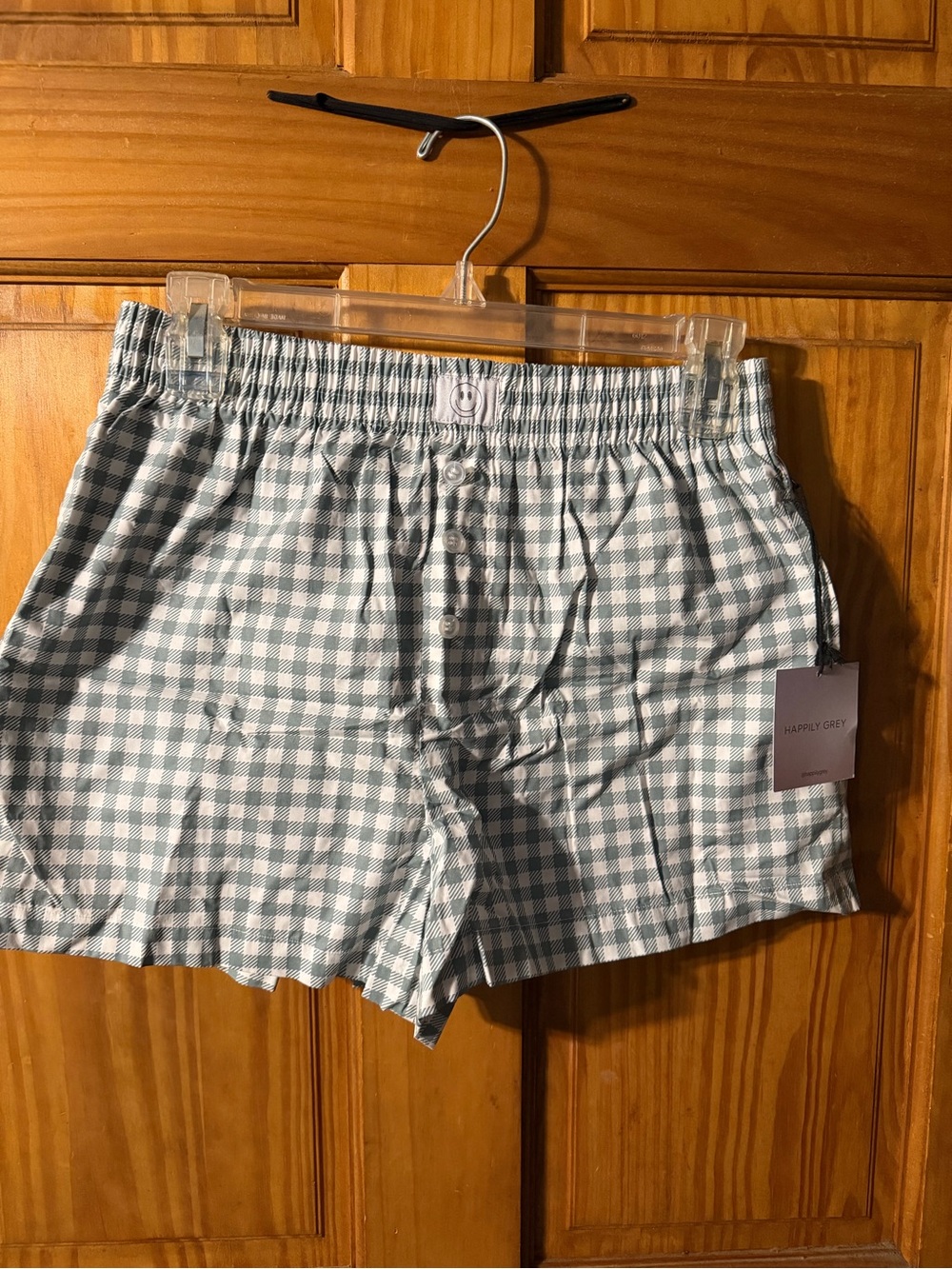 Women’s Gingham Boxer Shorts - sage/White